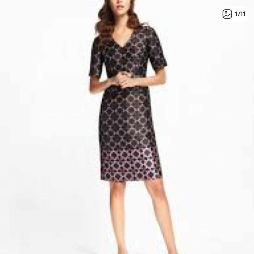 BROOKS BROTHERS Black and Pink Geometric Midi Dress 4